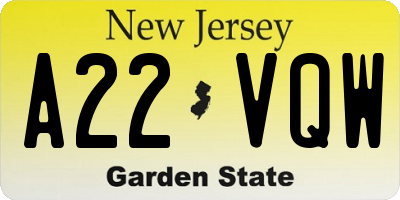 NJ license plate A22VQW