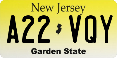 NJ license plate A22VQY