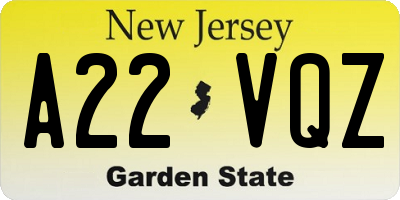 NJ license plate A22VQZ