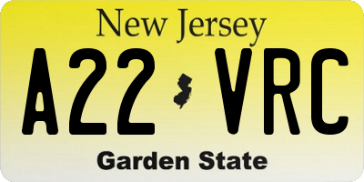 NJ license plate A22VRC