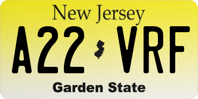 NJ license plate A22VRF