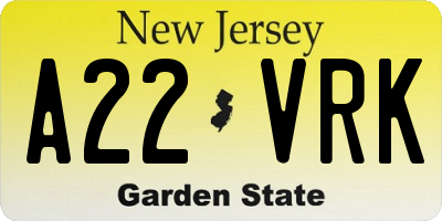 NJ license plate A22VRK