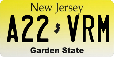 NJ license plate A22VRM