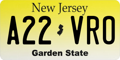NJ license plate A22VRO