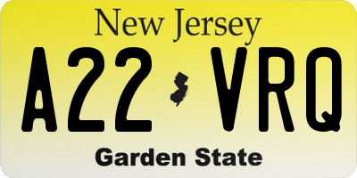 NJ license plate A22VRQ