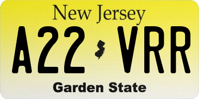 NJ license plate A22VRR