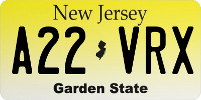 NJ license plate A22VRX