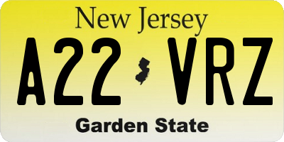 NJ license plate A22VRZ