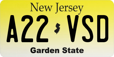 NJ license plate A22VSD