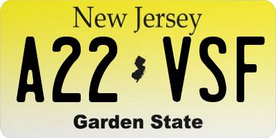 NJ license plate A22VSF