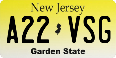 NJ license plate A22VSG