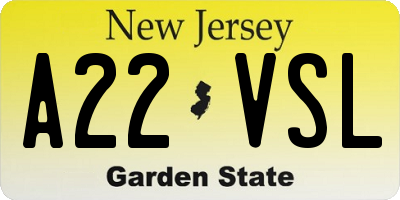 NJ license plate A22VSL