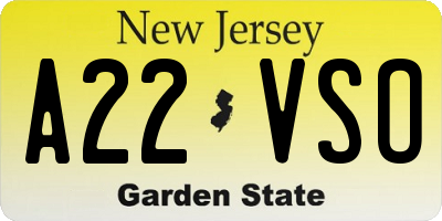 NJ license plate A22VSO
