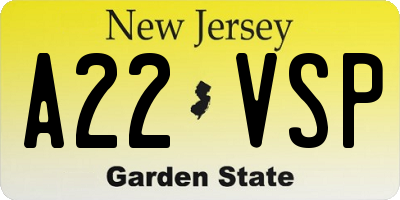 NJ license plate A22VSP