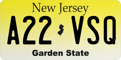 NJ license plate A22VSQ