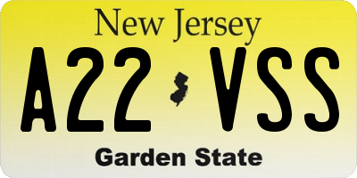 NJ license plate A22VSS