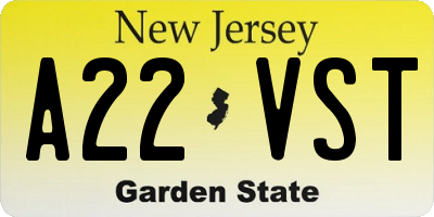 NJ license plate A22VST