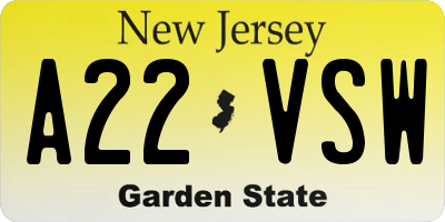 NJ license plate A22VSW