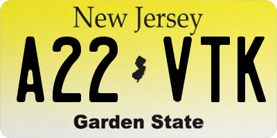 NJ license plate A22VTK