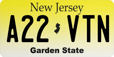 NJ license plate A22VTN