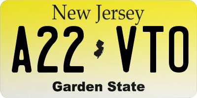 NJ license plate A22VTO