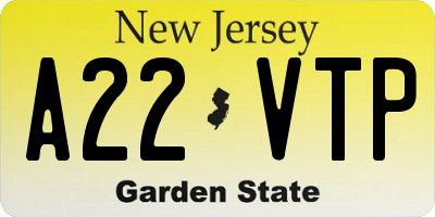 NJ license plate A22VTP