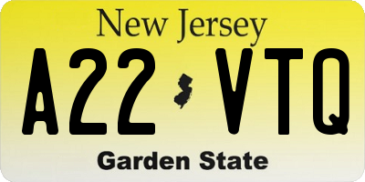 NJ license plate A22VTQ