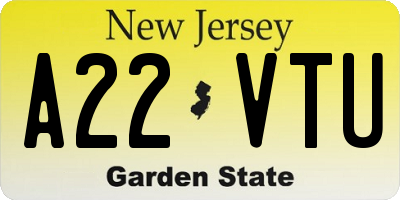 NJ license plate A22VTU