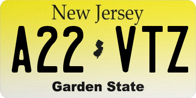 NJ license plate A22VTZ