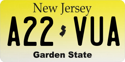 NJ license plate A22VUA