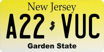 NJ license plate A22VUC