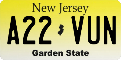 NJ license plate A22VUN