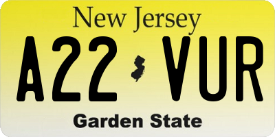 NJ license plate A22VUR