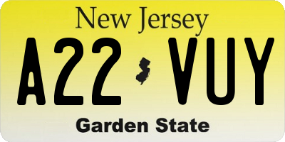 NJ license plate A22VUY