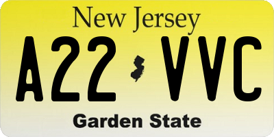 NJ license plate A22VVC
