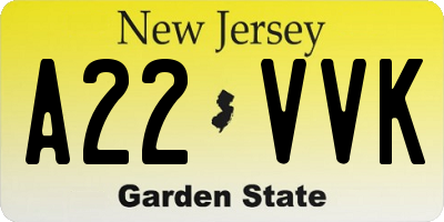 NJ license plate A22VVK