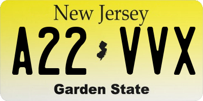 NJ license plate A22VVX