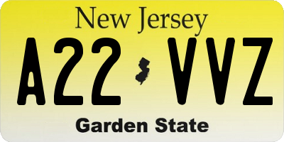 NJ license plate A22VVZ