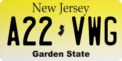 NJ license plate A22VWG