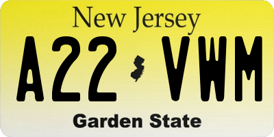 NJ license plate A22VWM