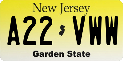 NJ license plate A22VWW