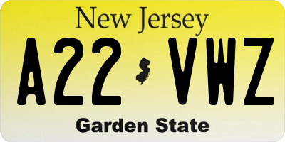 NJ license plate A22VWZ