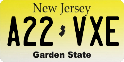NJ license plate A22VXE
