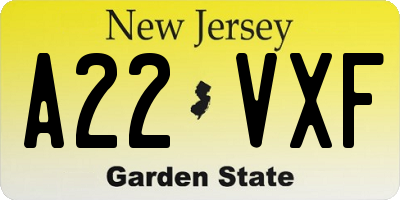 NJ license plate A22VXF