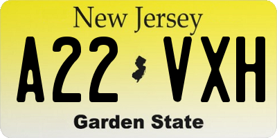 NJ license plate A22VXH