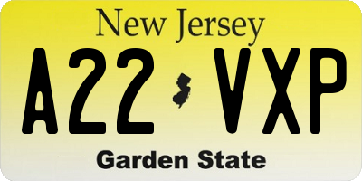 NJ license plate A22VXP
