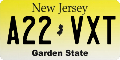 NJ license plate A22VXT