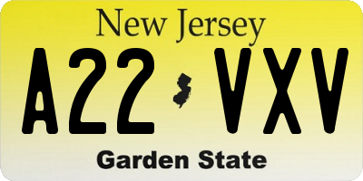 NJ license plate A22VXV
