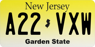 NJ license plate A22VXW