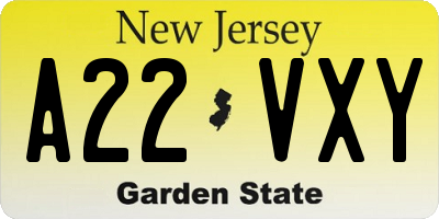 NJ license plate A22VXY
